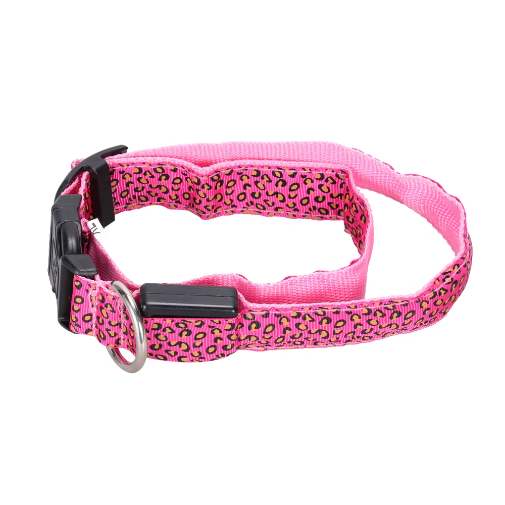 LED Dog Necklace Adjustable Leopard Light up Night Safety Collar for Pet Dogs - Size L (Pink)