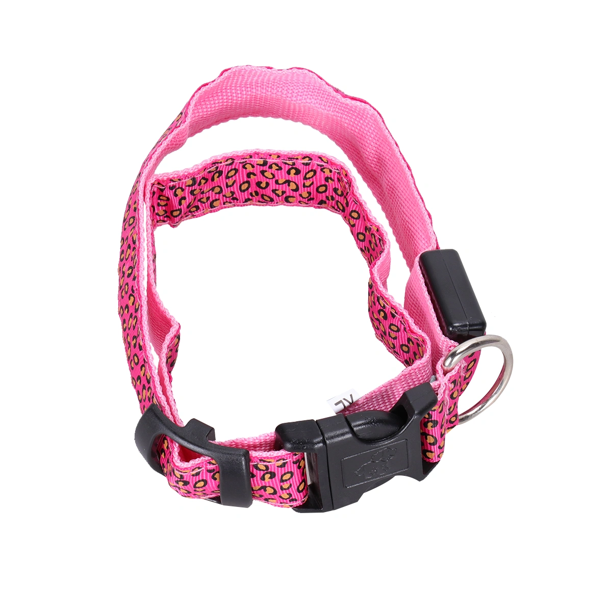 LED Dog Necklace Adjustable Leopard Light up Night Safety Collar for Pet Dogs - Size L (Pink)