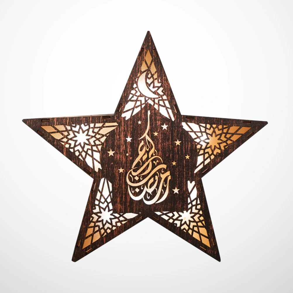 Wooden Star Shape Night Light Muslim Eid Wall Light LED Decorative Lamp Gifts for Home Party Festival (Medium)