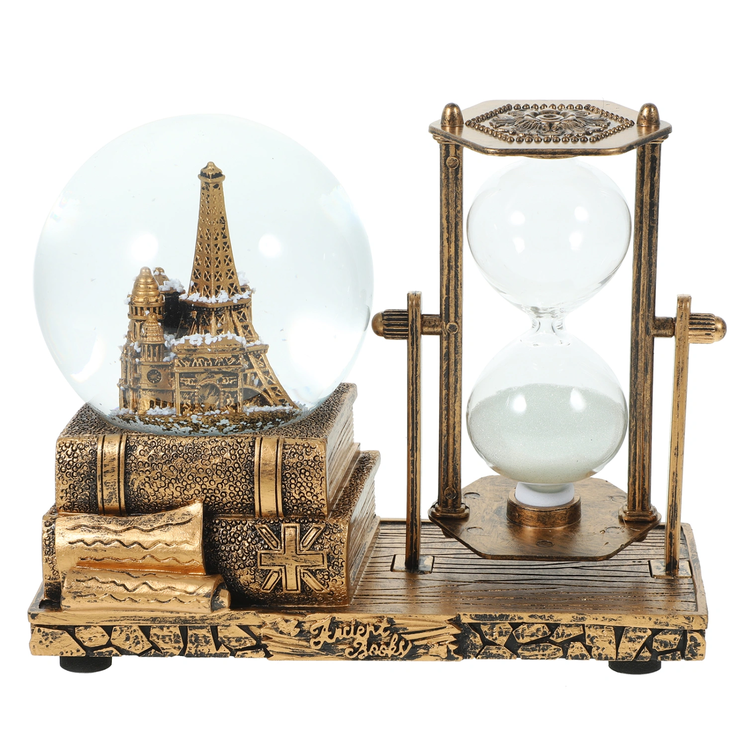 Vintage Desktop Decoration Resin Craft Music Crystal Ball With Sand Clock Table Centerpiece
