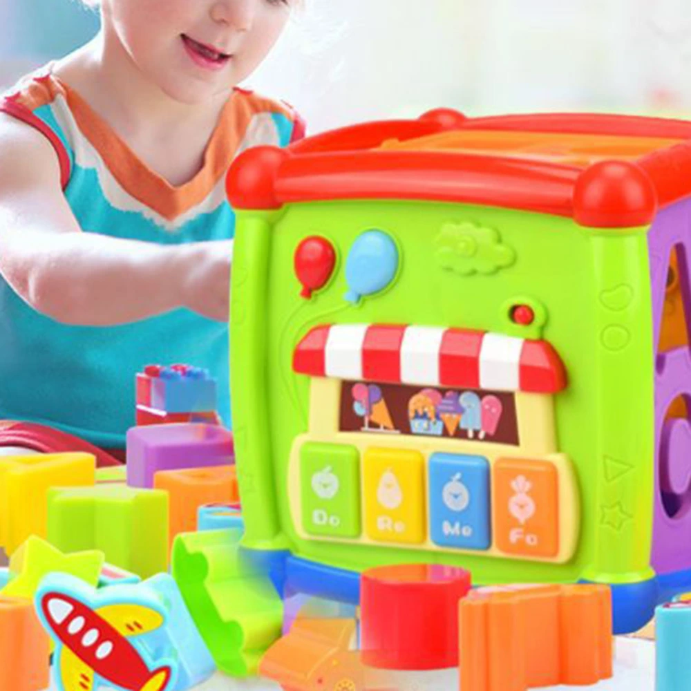 Kids Children Activity Cube Learning Educational Multifunctional Funny Music Toy (Random Color, No Battery)