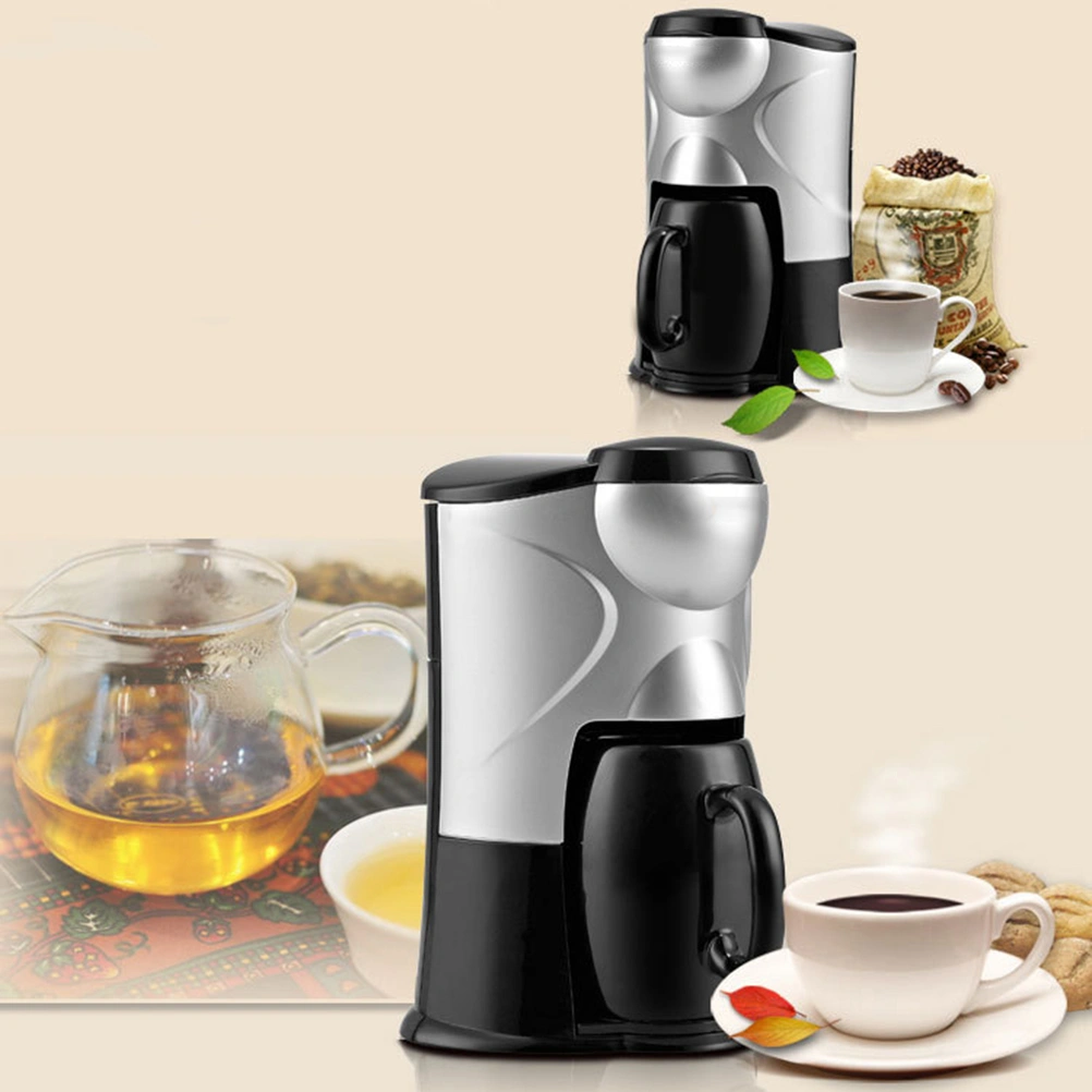 CM-801 American Coffee Maker Single Cup Automatic Machine Mini Household Drip-type Coffee Maker Coffee Tea Machine Dual Use 0.5L with UK Plug (Black and Silver)