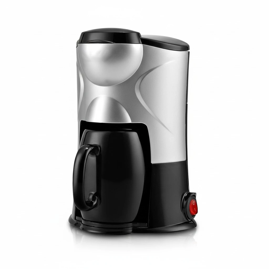 CM-801 American Coffee Maker Single Cup Automatic Machine Mini Household Drip-type Coffee Maker Coffee Tea Machine Dual Use 0.5L with UK Plug (Black and Silver)