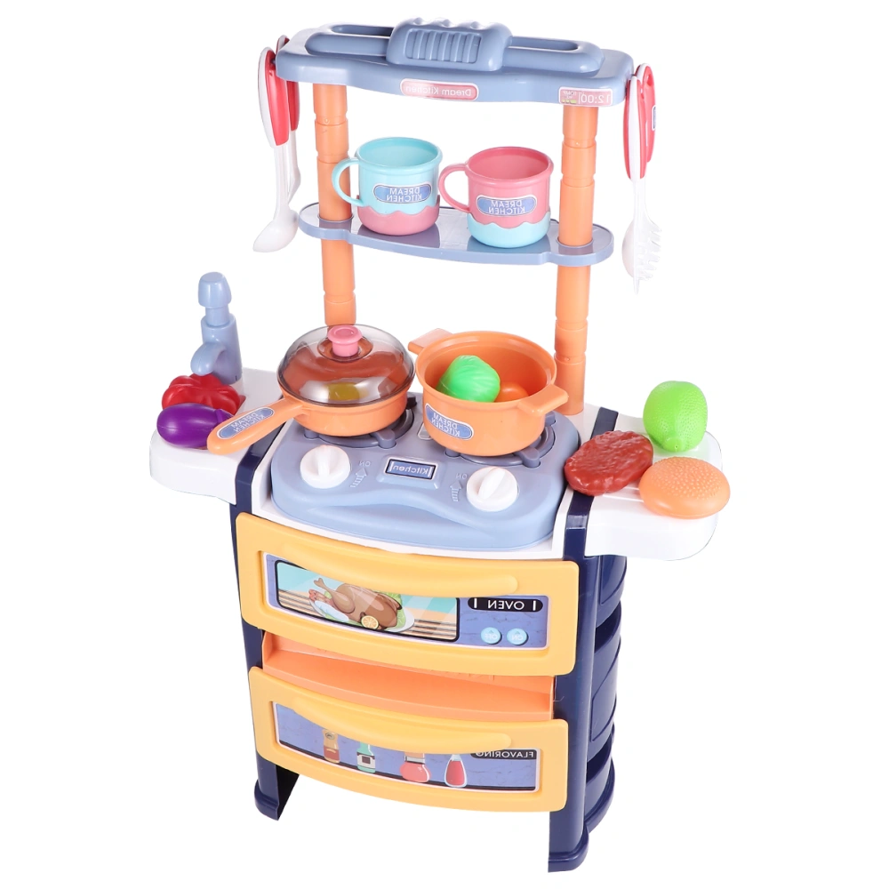 1 Set Simulated Kitchen Toy Kit Funny Playing House Cooking Toy Set Vivid Role Play Tableware Toy Set Educational Light Sound Effect Cooking Toy Set for Kids Playing Without Battery(Blue Series)