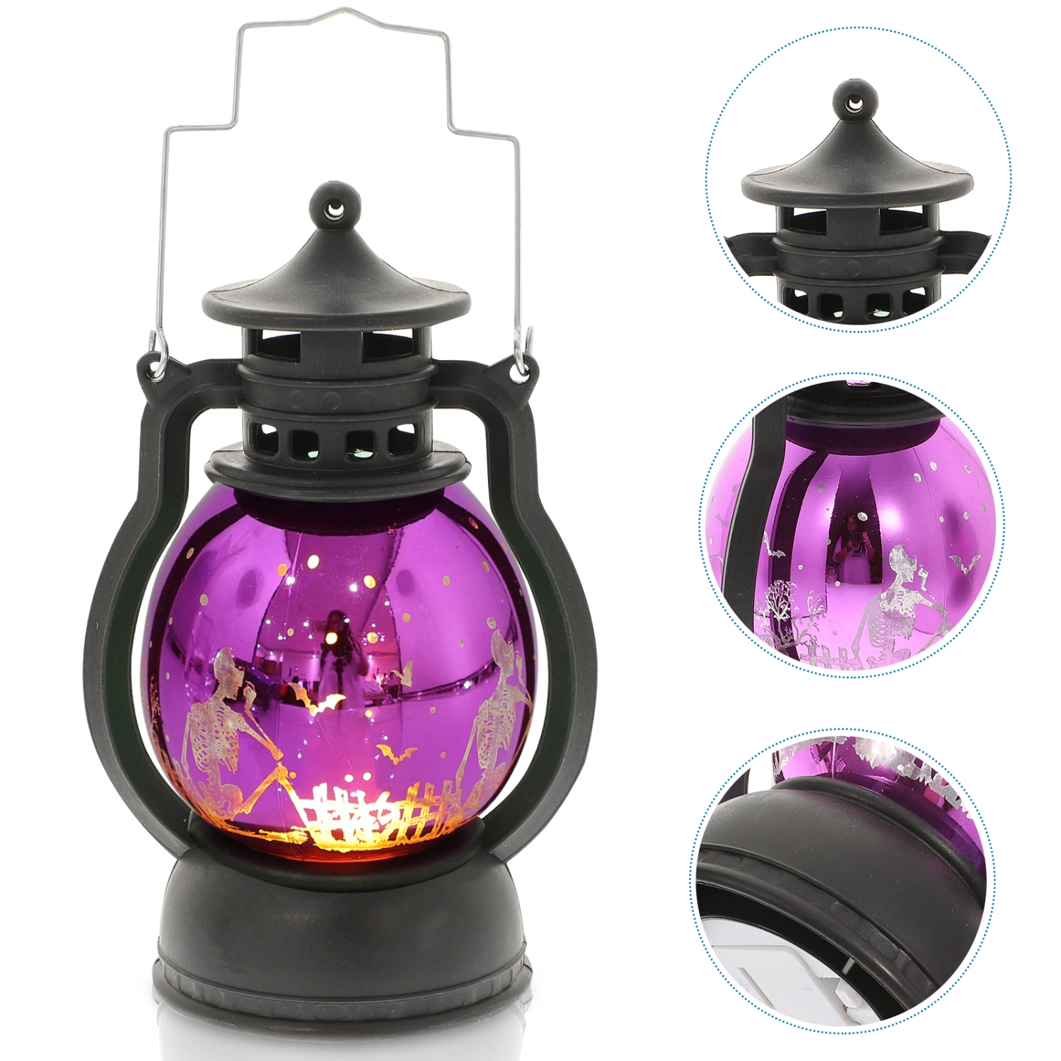 Halloween Skeleton Lantern Light Portable Battery Powered Skull Light Hanging Lantern Lamp