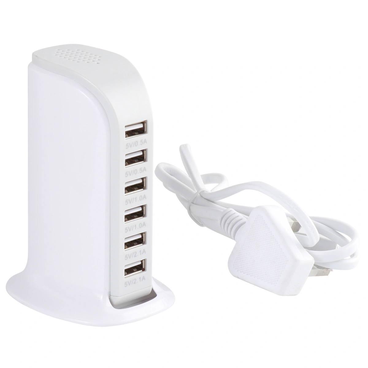 White 30W Multi 6 Port USB Charger 6A Rapid Charging Station  Desktop Travel Hub (UK Plug)