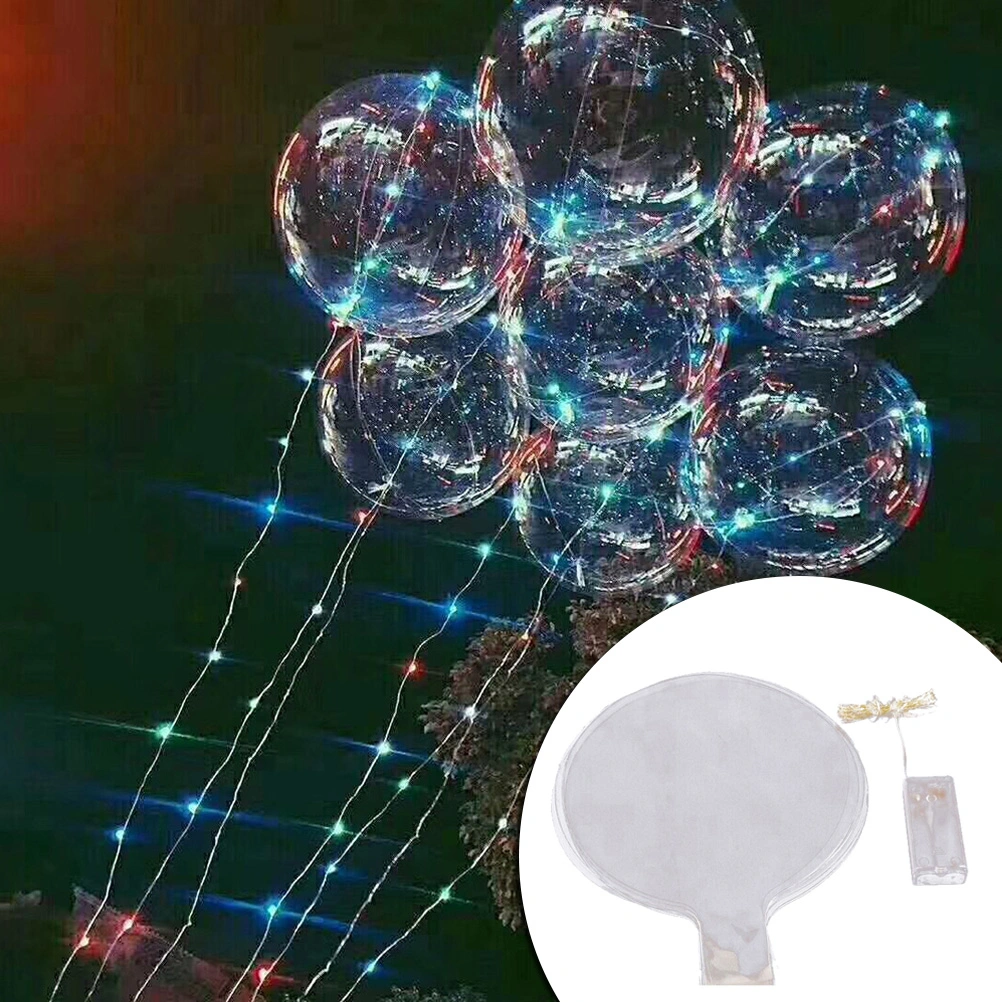6 Set LED Light Up Air Popo Balloon Transparent Balloon Flashing Mixed Color Light With 3m Copper Wire and LED Light Bar for Birthday Christmas Wedding Halloween Party Decoration (Colorful)