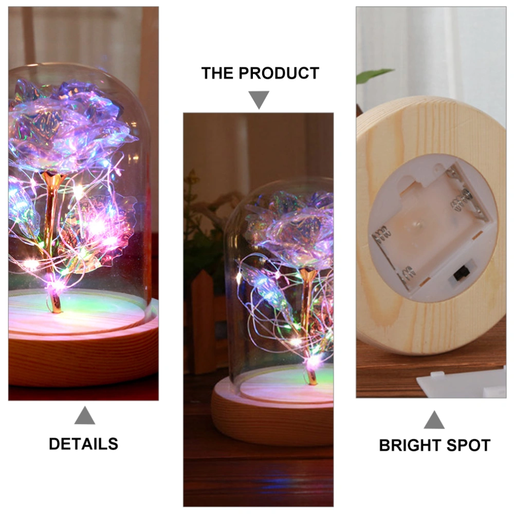 Valentine's Day Gift Foil Rose Flower LED Lights in Glass Dome without Battery