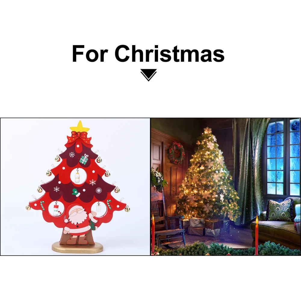 Christmas Tree Shape Wooden Adornment with Lights Christmas Desktop Decoration