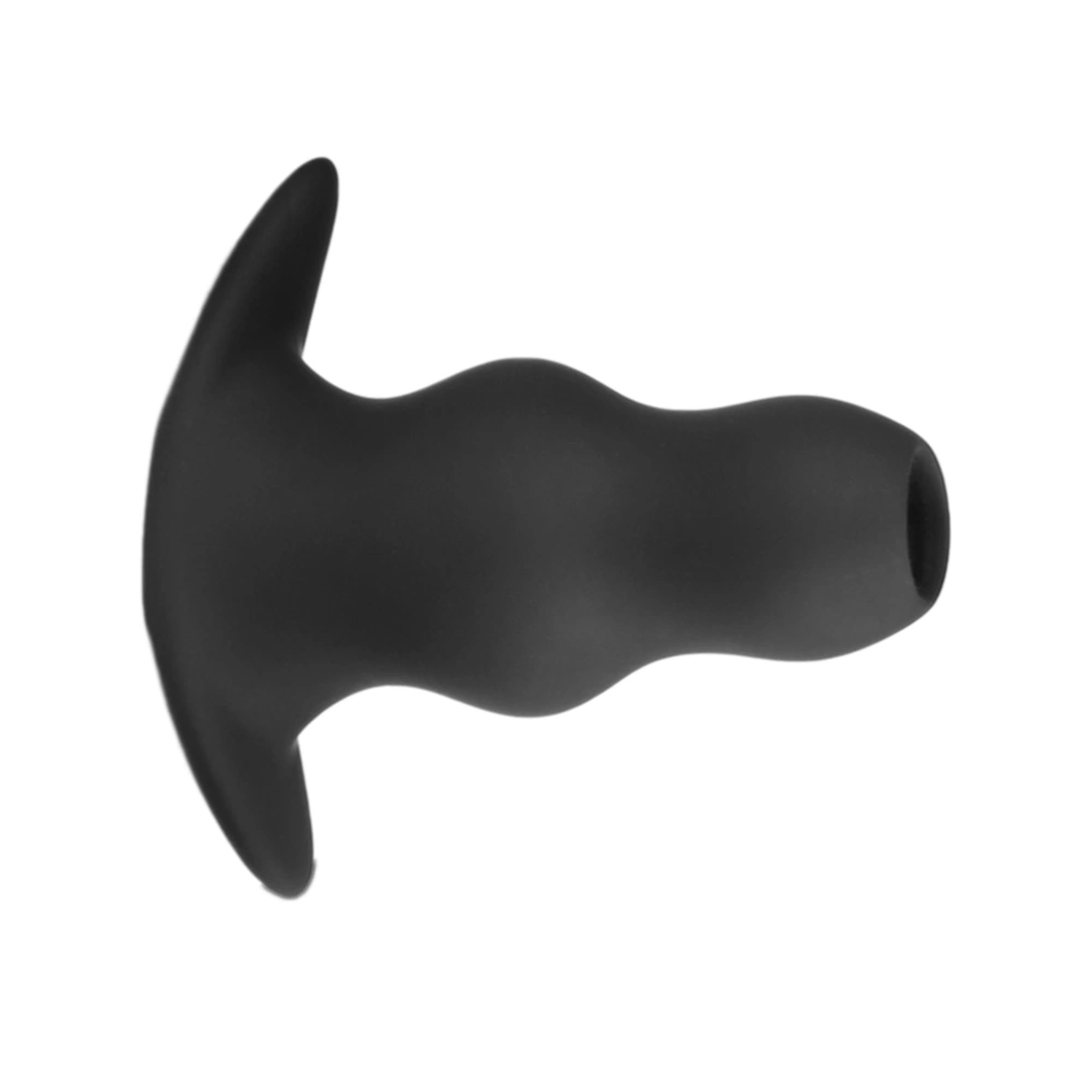 Silicone Hollow Anal Plug Flexible Prostate Massager Tapered Butt Plug with Flange for Men and Women Size M