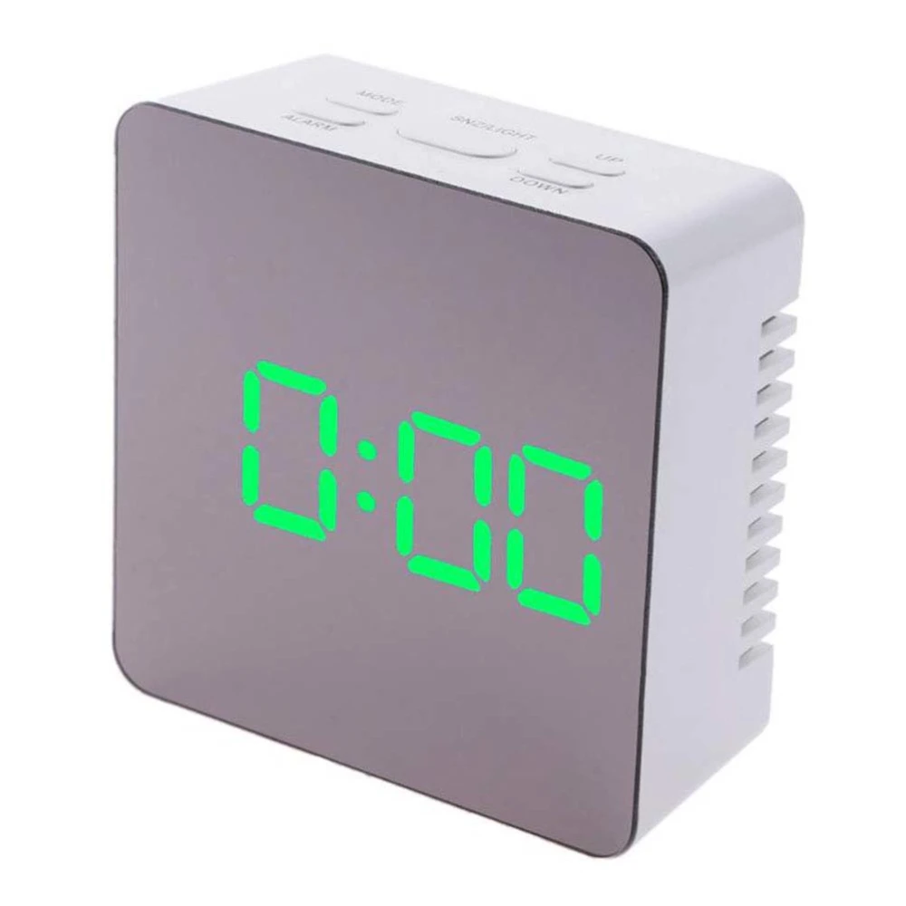 Square Digital Mirror Clock LED Alarm Clock with Temperature Measurement Snooze Function (Green LED Display)