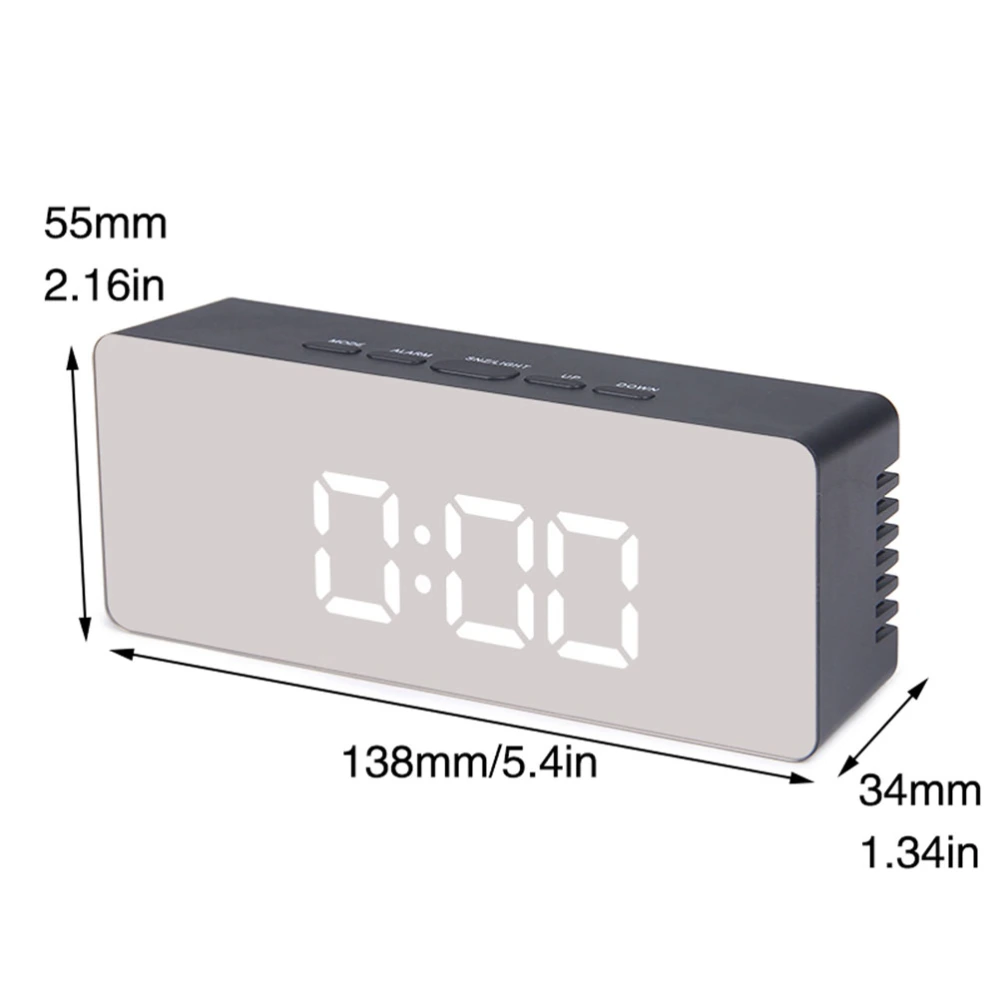 Square Digital Mirror Clock LED Alarm Clock with Temperature Measurement Snooze Function (Black)