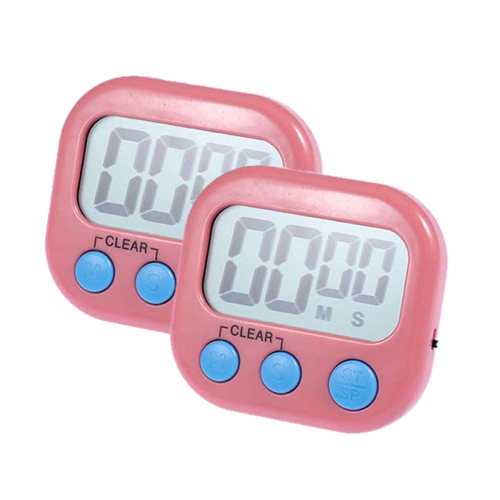 2pcs LCD Screen Digital Kitchen Cooking Timer Count Down Up Clock Loud Alarm Magnetic Ultra Thin Timing Device for Laboratory - No Battery (Pink)