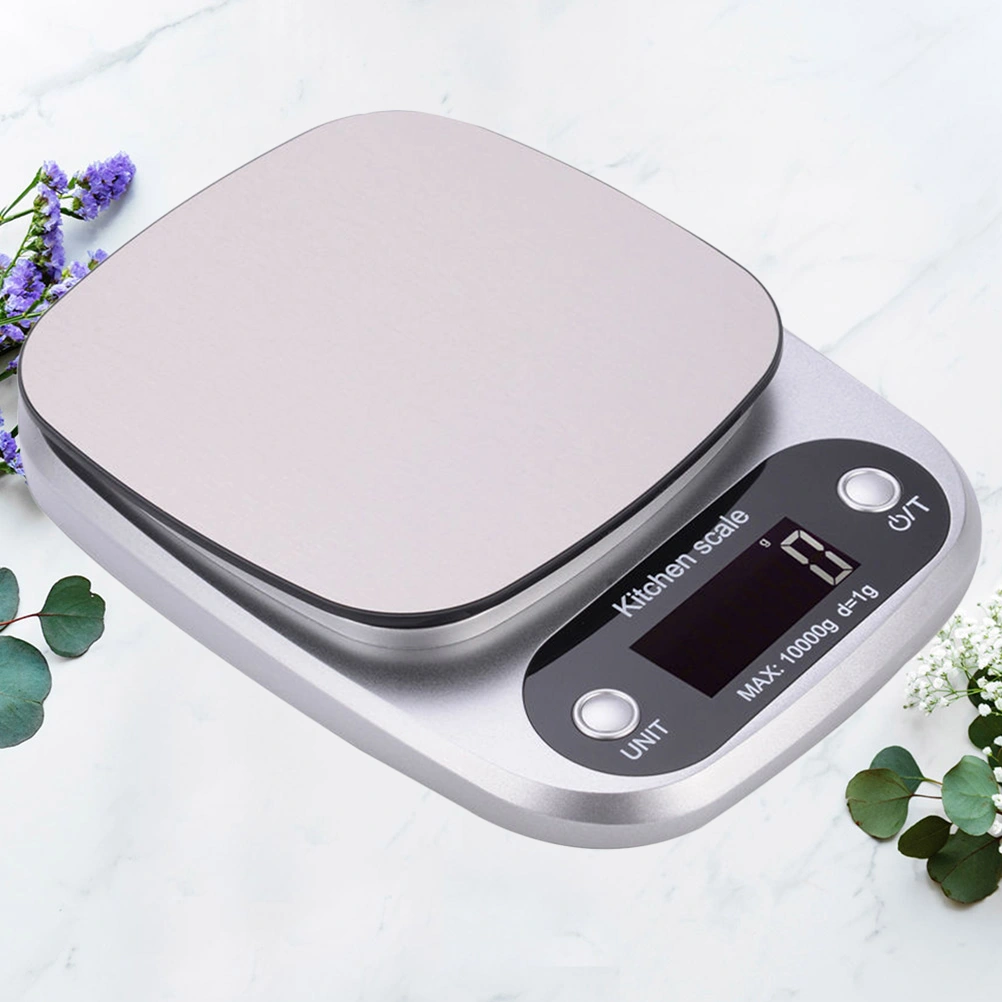 1PC Portable Small Digital Scale Stainless Steel Kitchen Scales Multifunction Baking Food Scale Coffee Electronic Platform Scale for Home Store (10kg/1g Silver No Battery)