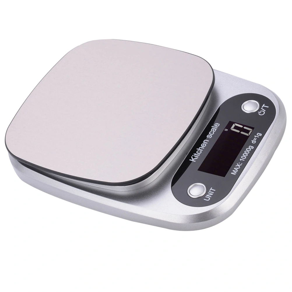 1PC Portable Small Digital Scale Stainless Steel Kitchen Scales Multifunction Baking Food Scale Coffee Electronic Platform Scale for Home Store (10kg/1g Silver No Battery)