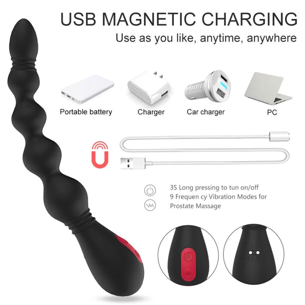 Durable Wireless 9-Frequency Prostate Massage Vibrator Anal Plug Butt (Black)