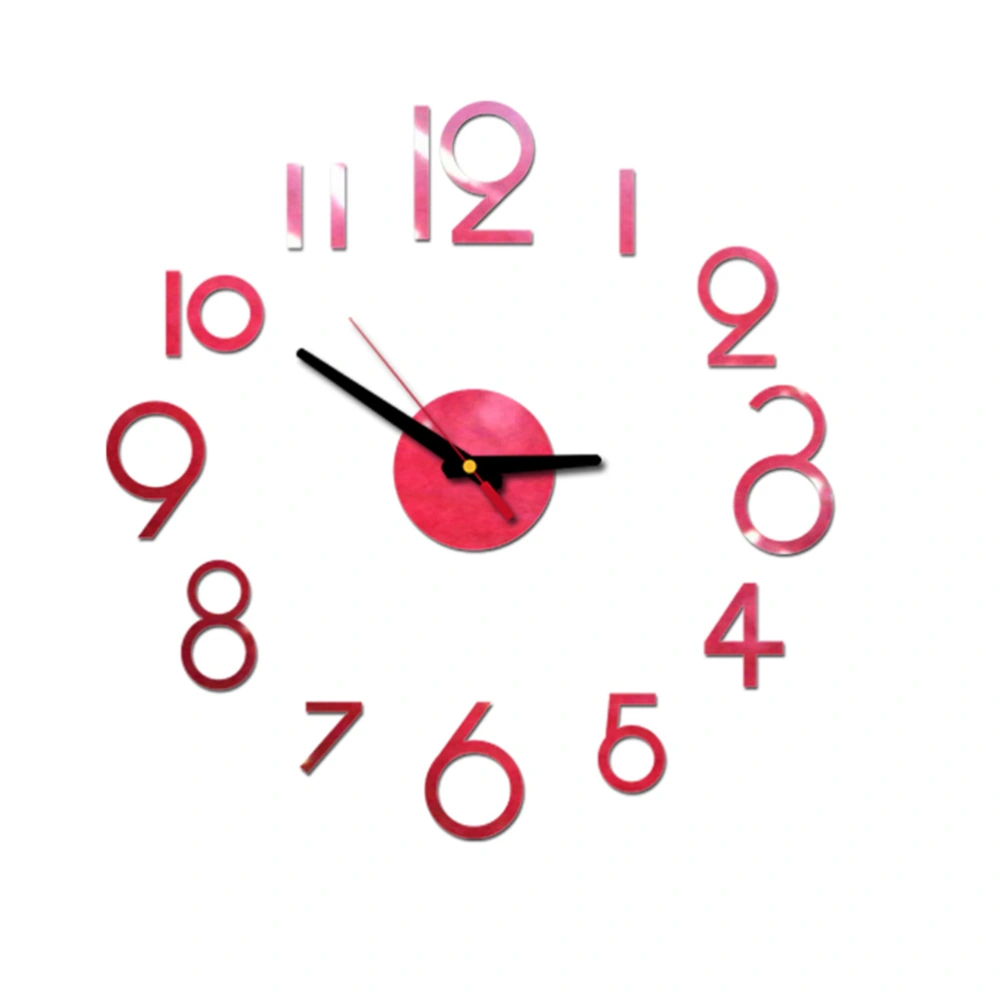 Digital Mirror Acrylic Wall Hanging Clock Diy Creative Fashion Personality Home Bedroom Living Room Silent Clock without Battery (Red)