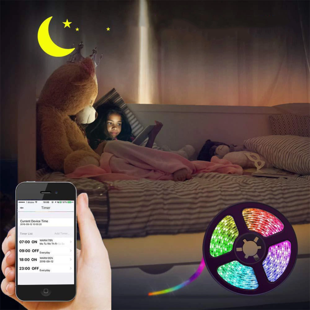 1 Set 5050 RGB Waterproof Light Strip High Brightness Strip Light Colorful Wireless Music Lamp Strip APP Control Decorative Strip Lamp for Home Party (5M/150 LED Lamps Assorted Color with EU Plug)