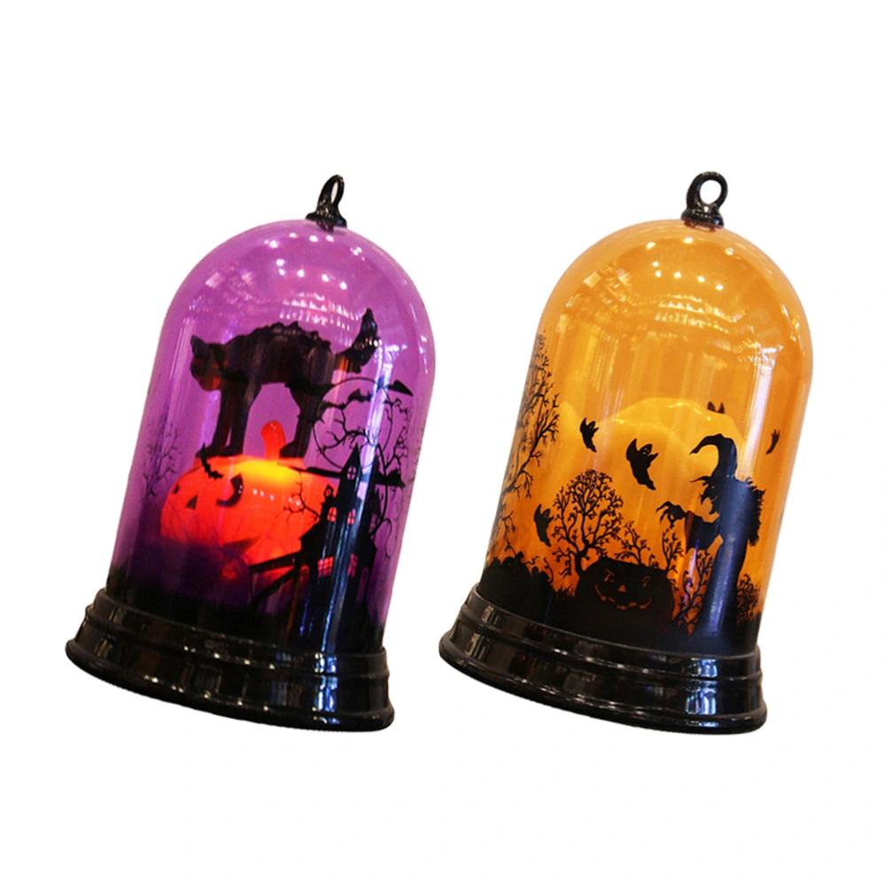 2pcs Halloween Decorative Lamp Color-changing Night Light Desktop Lantern Party Props Candle Light and Cat Light