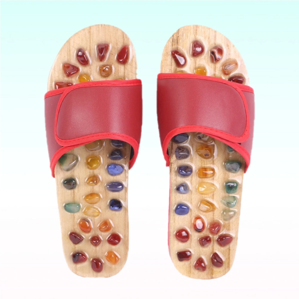 1 Pair Foot Sole Acupoints Relax Sandals Health Care Shoes Natural Agate Massage Slippers (Red 36 Yards)