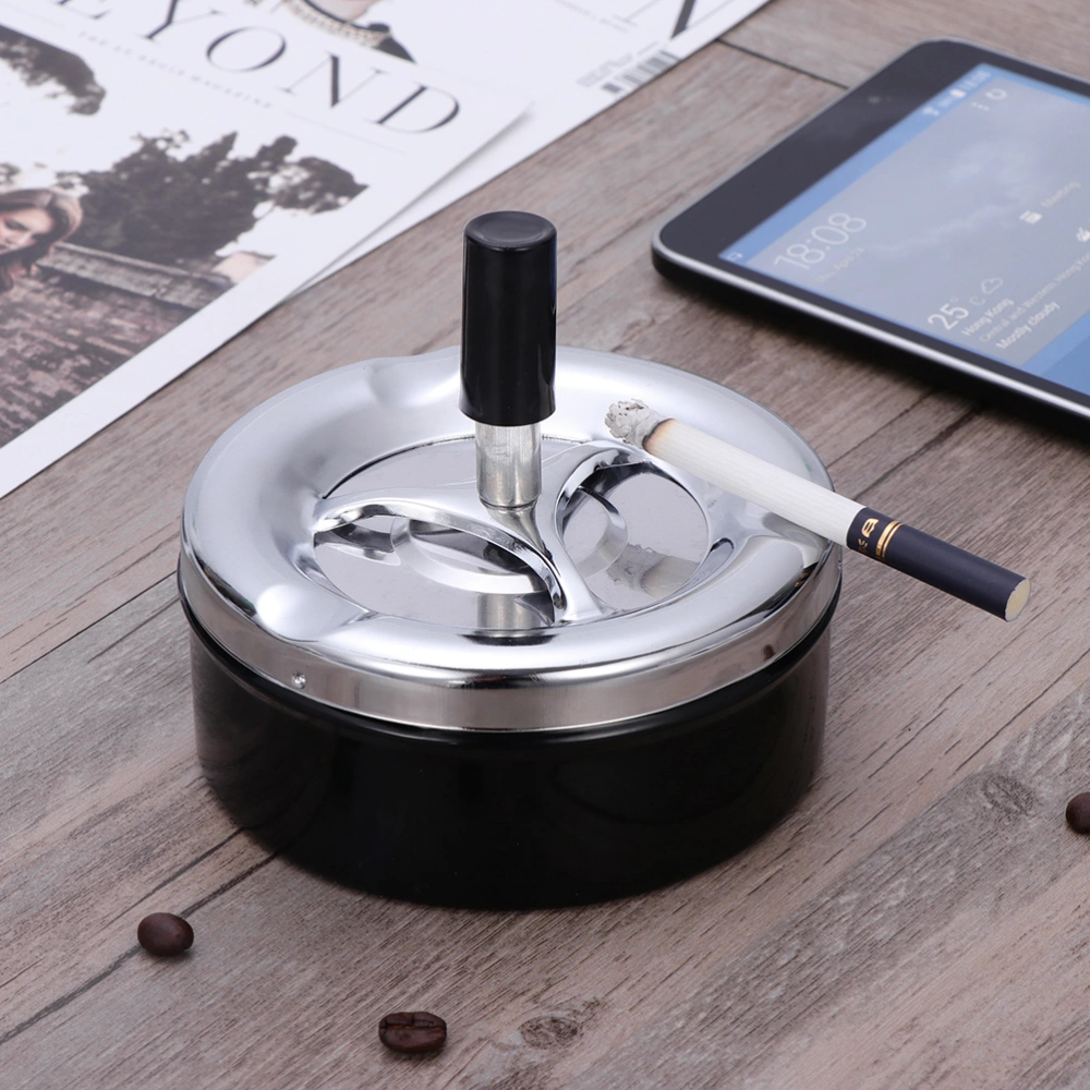 2pcs 601-1 Metal Ashtray with Lid Cover Sealing Ashtray Smokeless Hand-press Type Automatic Cleaning Rotatable Household Small Ashtray Decoration Gift (Black)