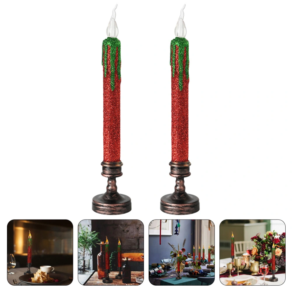 2pcs Xmas Themed Candle Light Desktop LED Candle Christmas Design Candle Light Decor