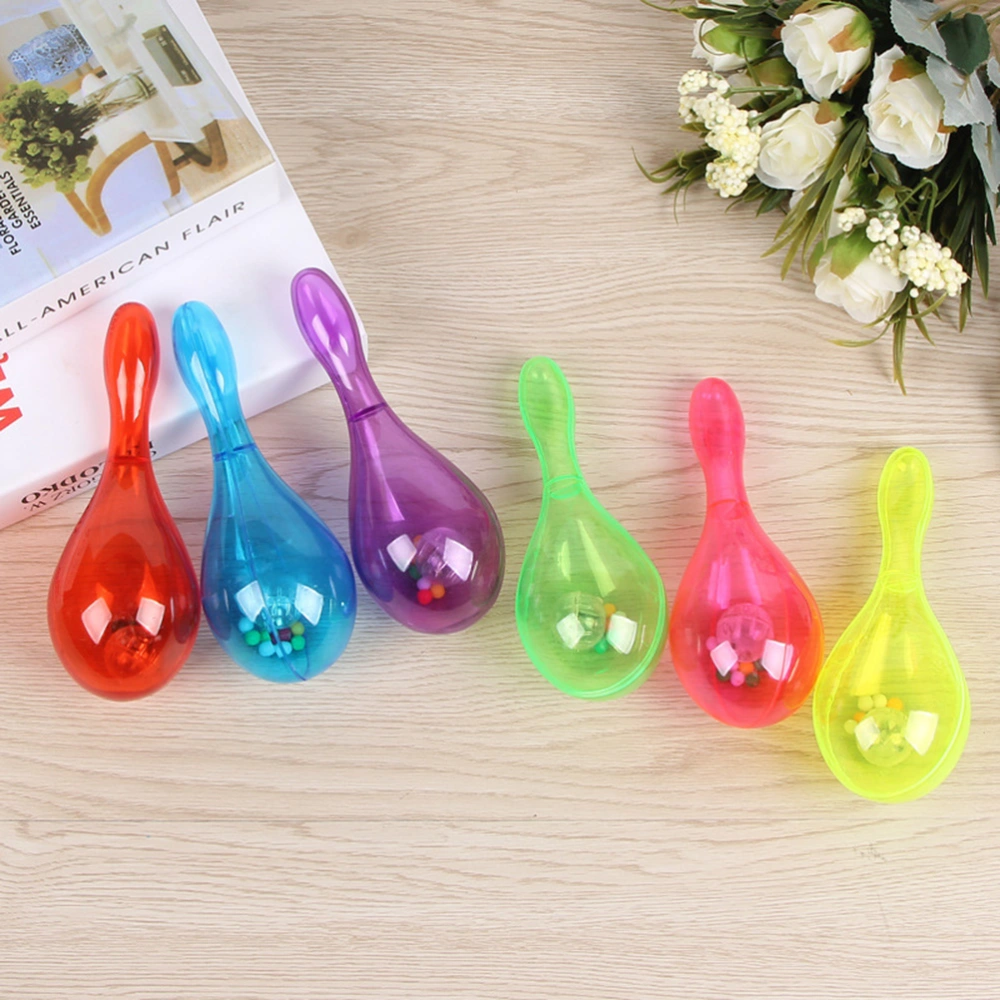 6pcs 16cm Transparent Luminous Sand Hammer Tambourine Rattles Hand Bell for Kids (Random Color)