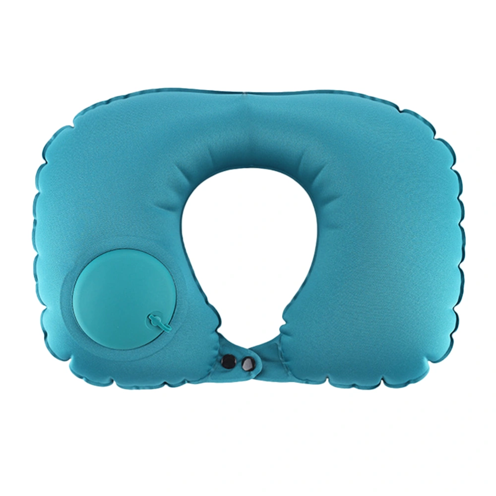 U Shape Neck Pillow Press Type Automatic Inflator Neck Pillow Multi-functional Travel Pillow for Airplane Bus (Blue)