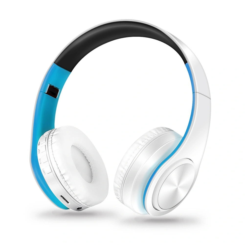 Foldable Wireless  4.0 Headset Over Ear Music Headphones with Mic (Blue and White)