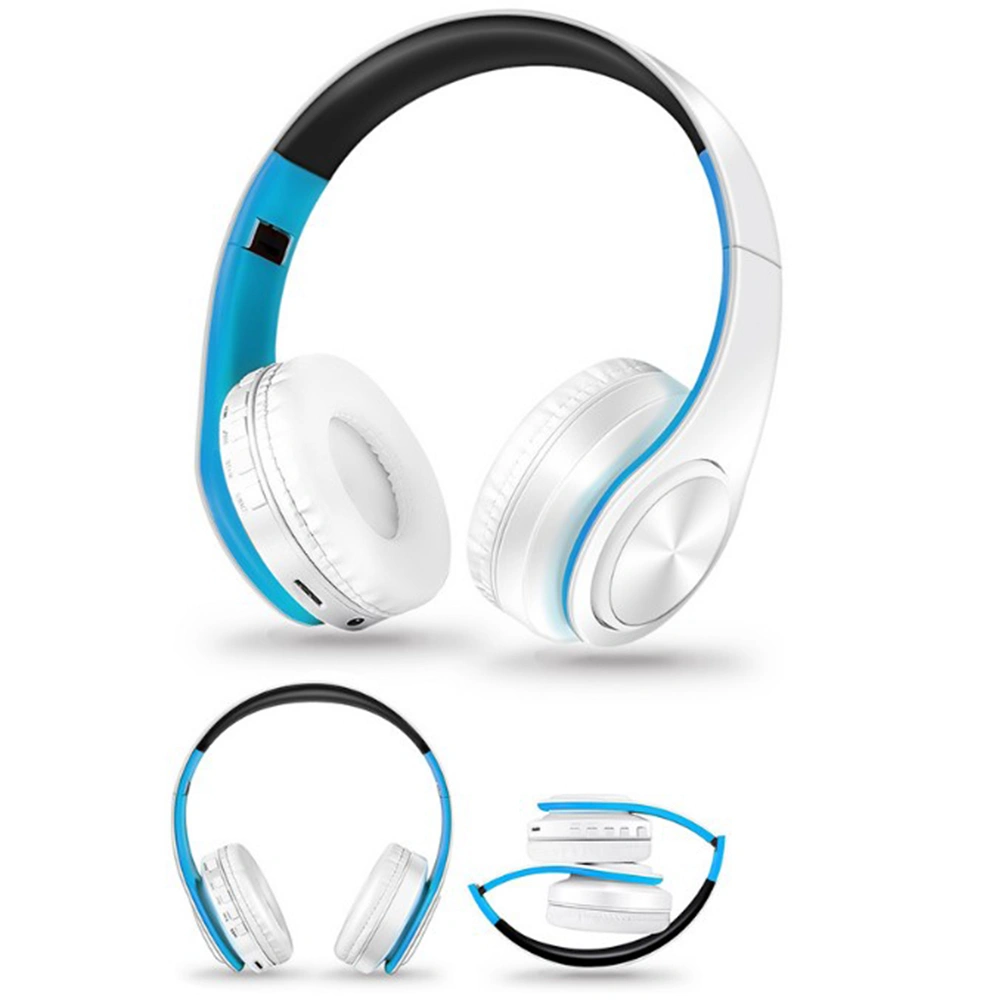 Foldable Wireless  4.0 Headset Over Ear Music Headphones with Mic (Blue and White)