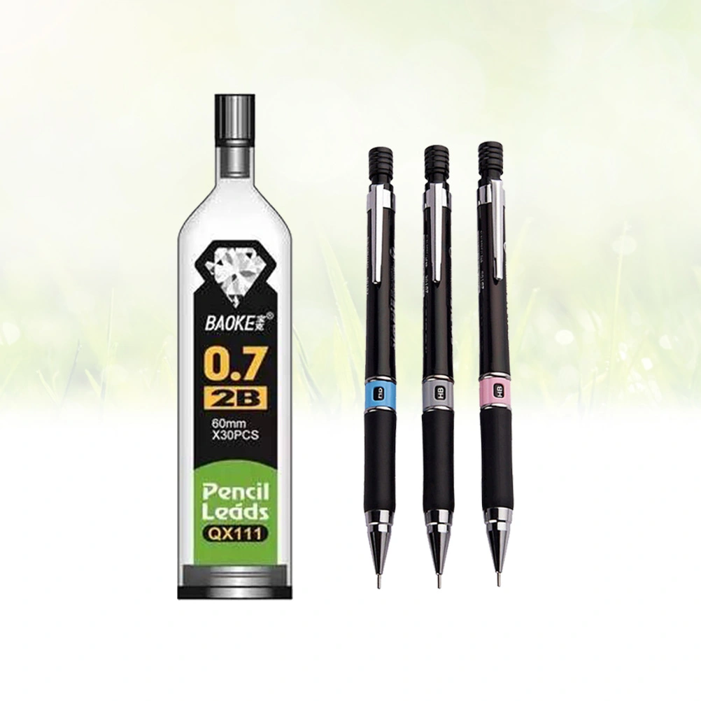 6pcs Mechanical Pencil Refill Sets Simple Writing Tool for Home School Outdoor (3pcs 0.7mm Mechanical Pencil, 3pcs 2B 0.7mm Refill)