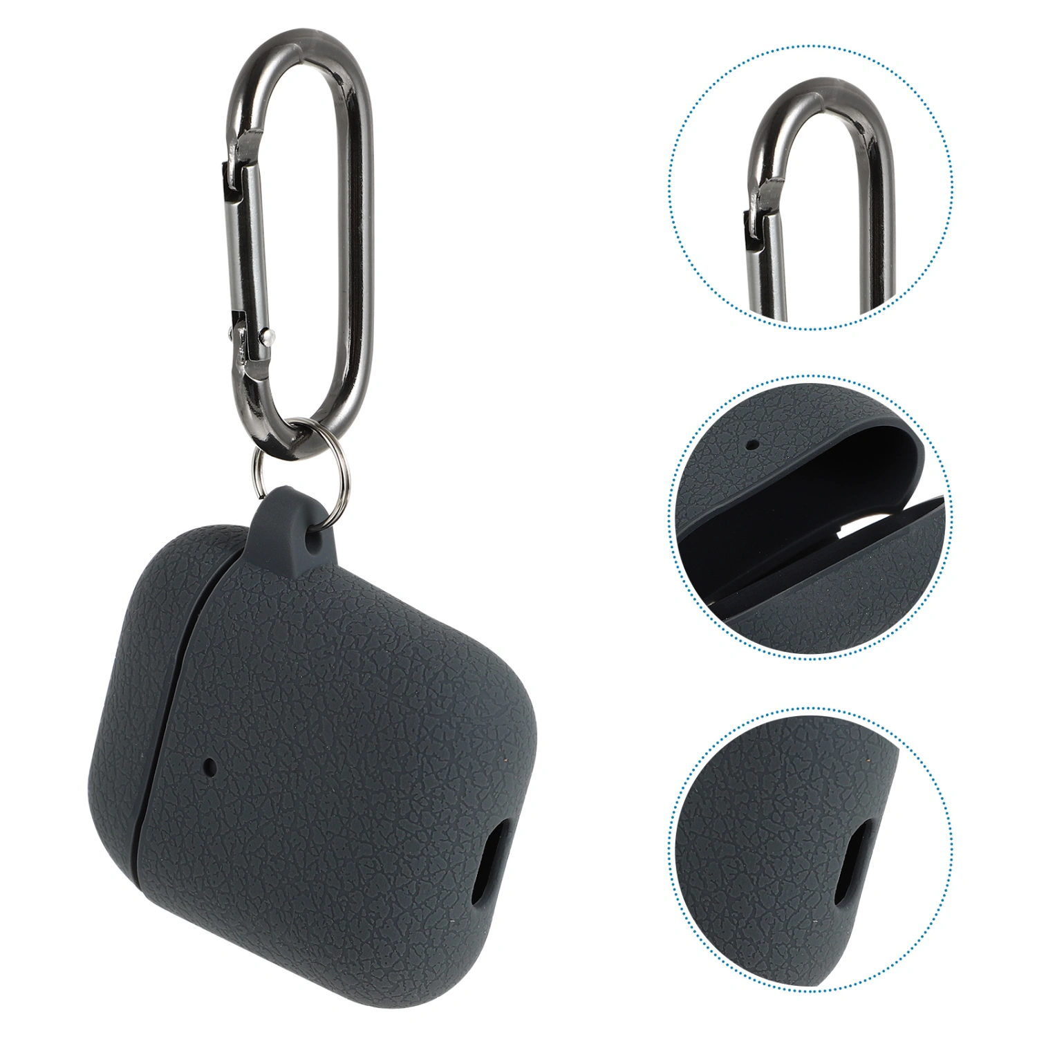 TPU Wireless Earphone Box Waterproof Dustproof Shell Protective Rhombus Texture Case with Carabiner Compatible for Airpods 1/2 (Grey)