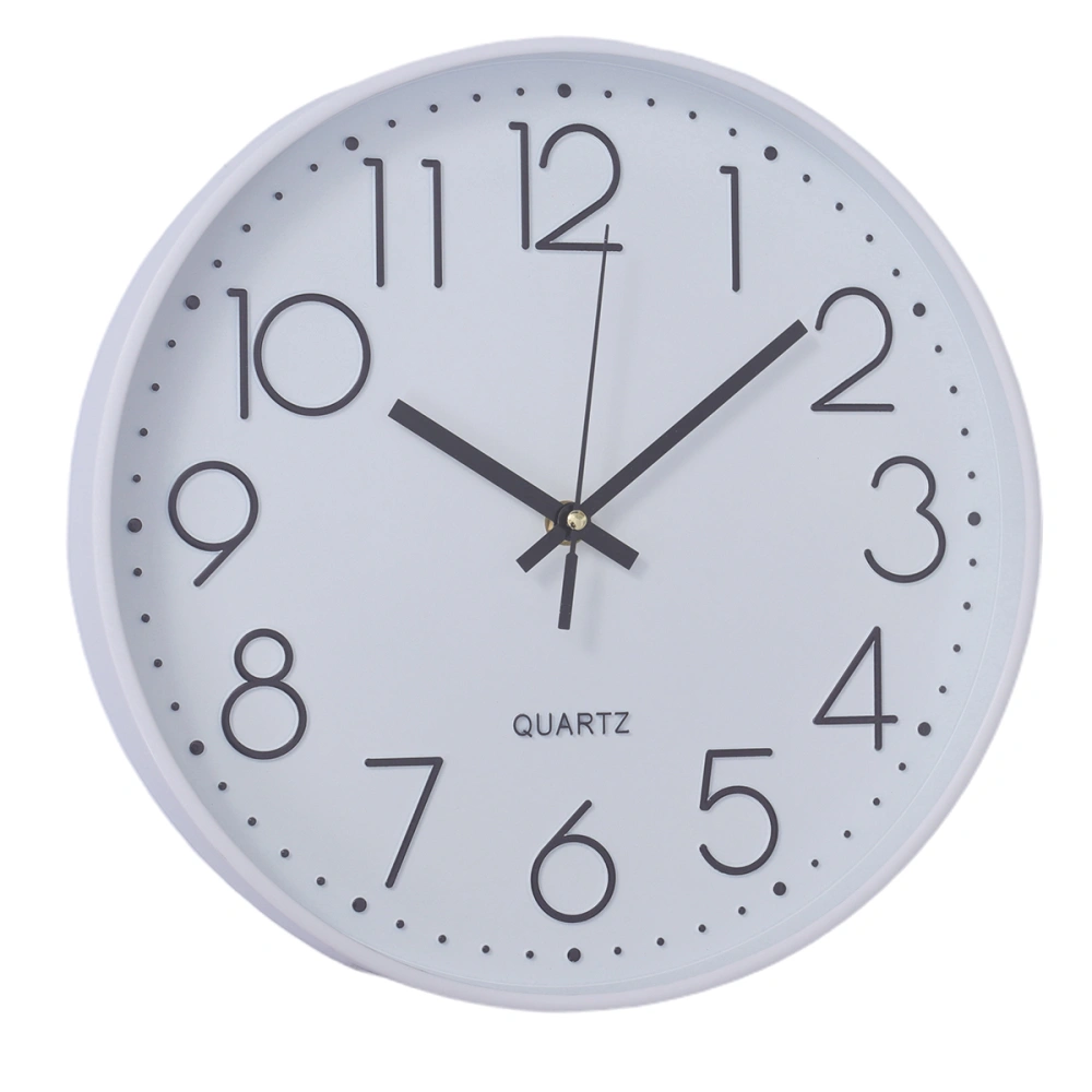 Wall Hanging Clock 3D Numbers Scale Plastic Wall Clock Mute Clock Living Room Clock without Battery (White)