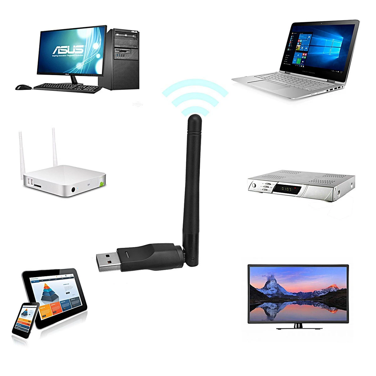 150M USB 2.0 Wireless WiFi Adapter With Rotatable Antenna