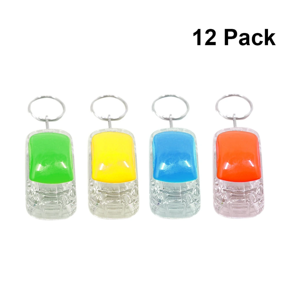 12 Pcs LED Keychains Mini Lamp With Flashing Light Pocket Lamps With Key Ring (Random Color, With Button Battery)