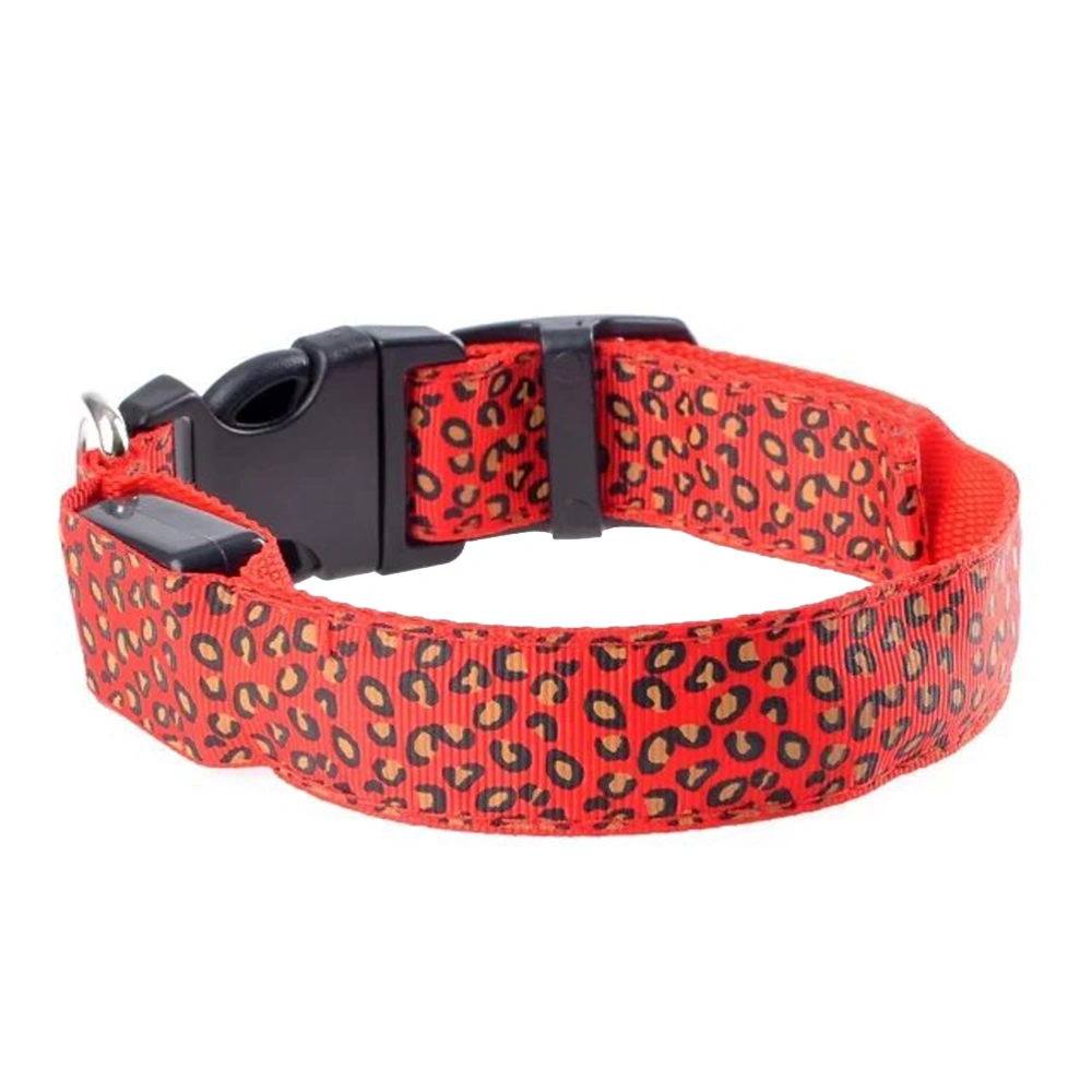 LED Dog Necklace Adjustable Leopard Light up Night Safety Collar for Pet Dogs - Size L(Red)