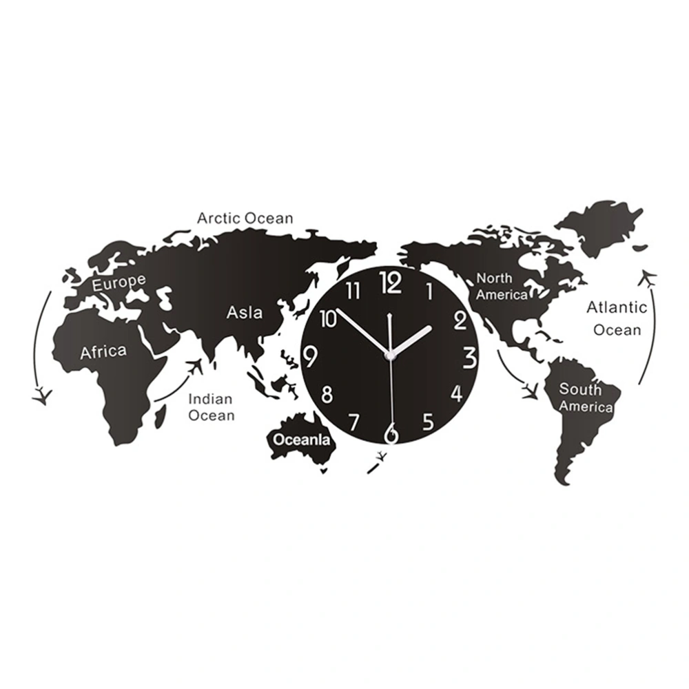 1PC Unique Acrylic Wall Clock Creative World Map Wall Hanging Clock for Office Home Living Room Without Battery (Size M)