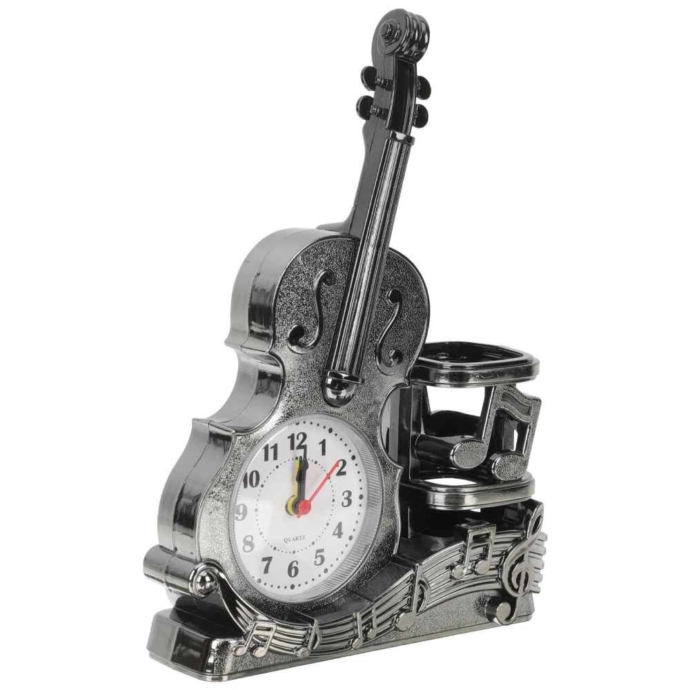 Violin Figurine Tabletop Violin Clock with Pen Holder Violin Model Ornament Kids