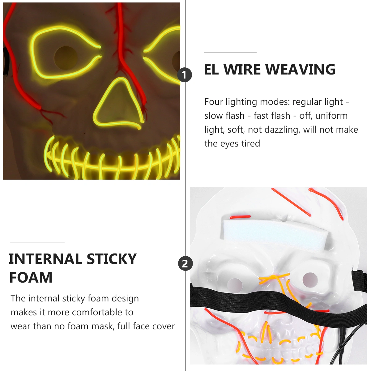 Luminous Mask Halloween Mask Party LED Face Cover Horror Face Mask Party Supply