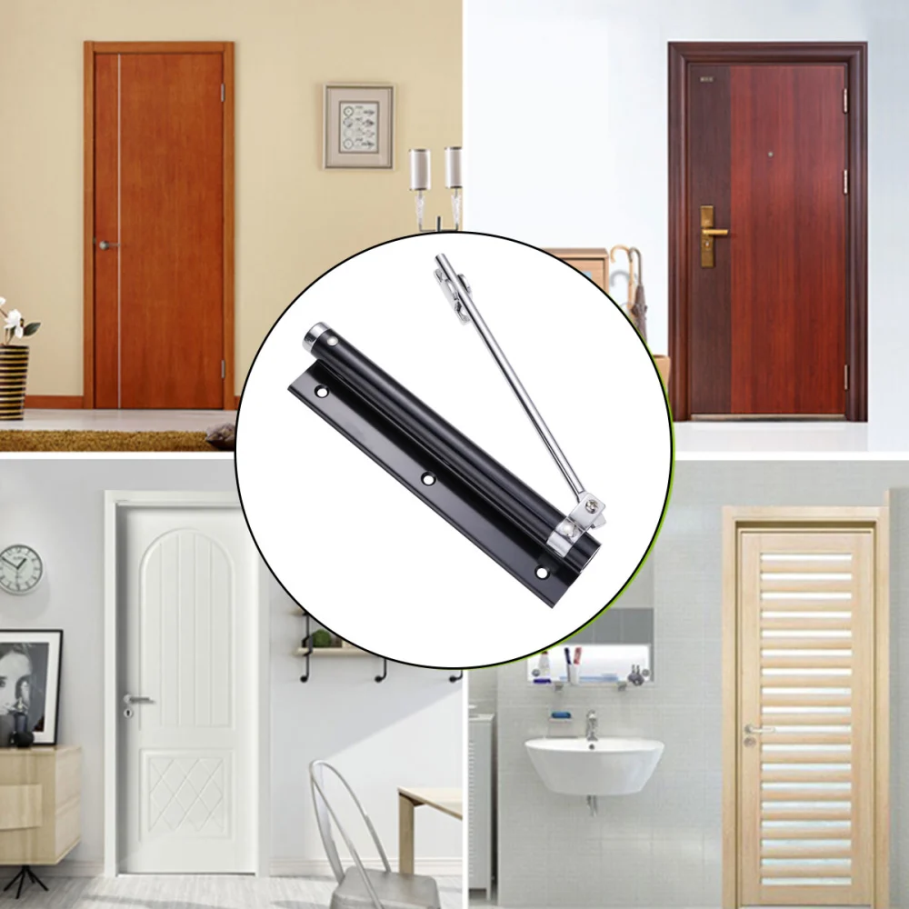 1Pc 35KG Automatic Door Closer Home Use Concealed Door Spring Hinge Buffer Free Punching Automatic Door Closer Device (Matte Black)