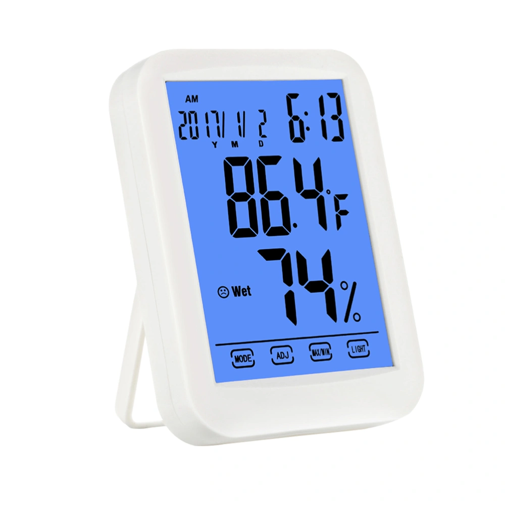 Touch Screen Luminous Indoor Digital Thermometer Hygrometer with Clock for Home Office Baby Room without Battery