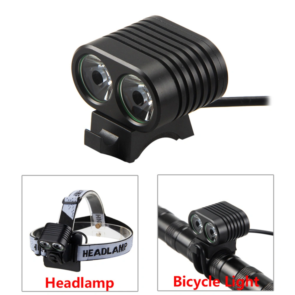 T6 L2 2 LEDs Waterproof Headlight Riding Front Light for Night Riding Safety Riding Use without Battery