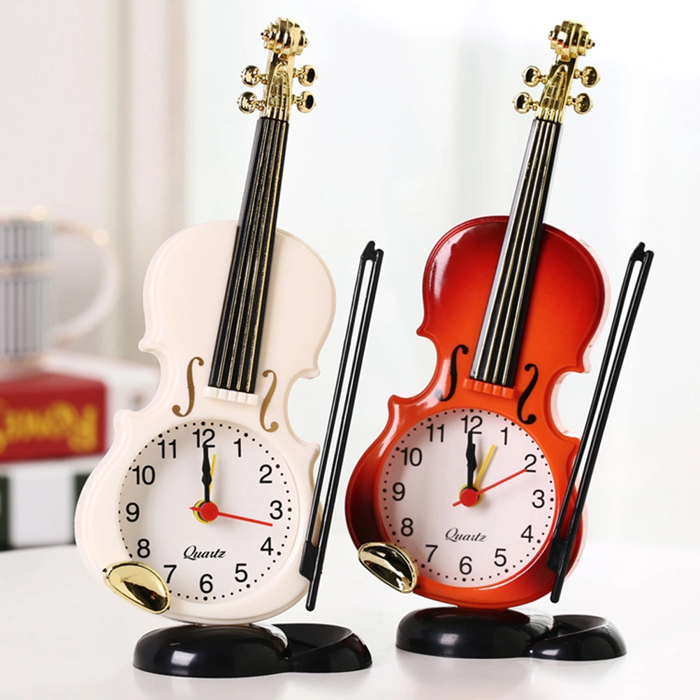 1pc Simulation Violin Clock Desktop Alarm Clocks Bedside Decorative Clock Morning Wake-up Device without Battery Random Color