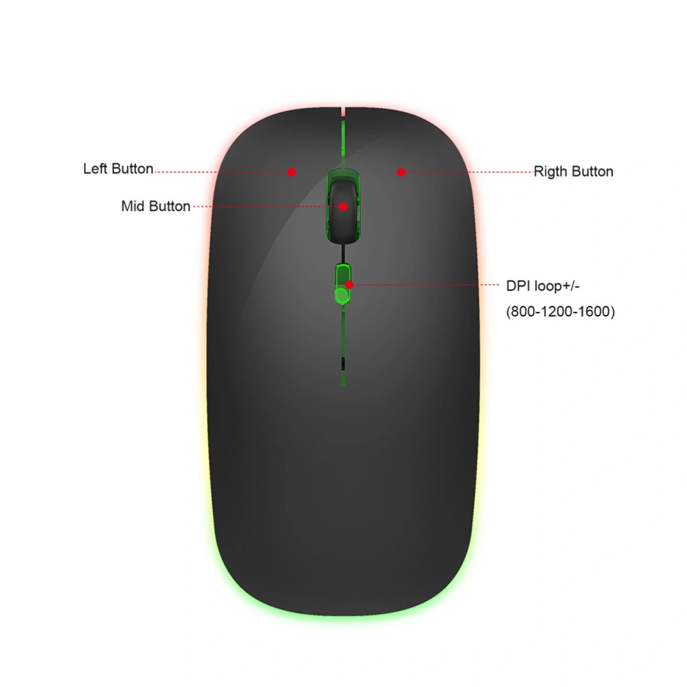 2.4GHz RGB Luminous Wireless Computer Mouse Silent Rechargeable Ultrathin Mouse for Home Office (Black)