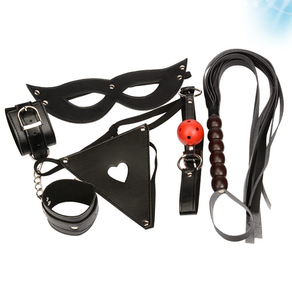 5pcs Couple Flirting Handcuffs Leather Whip Mouth Ball Funny Eye Patch Adult Toy Sexy Underwear Toy