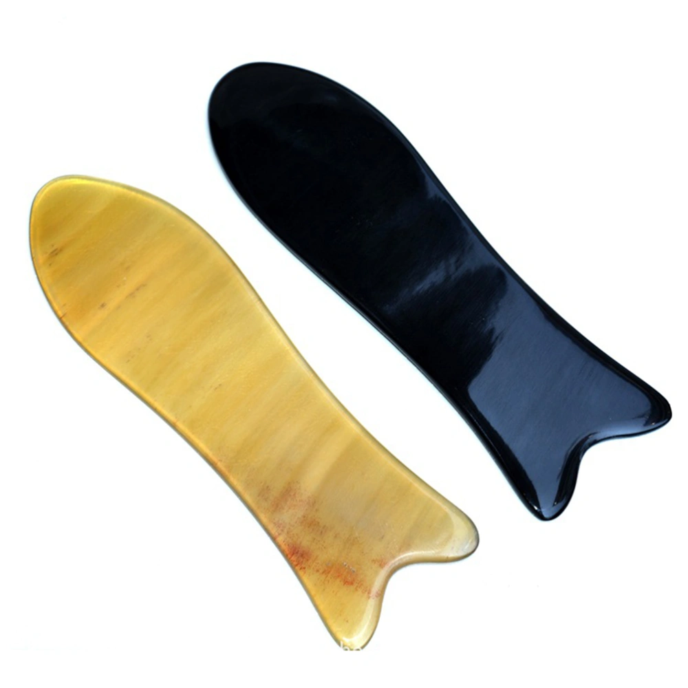 2Pcs Ox Horn Scraping Boards Massaging Sticks Massage Scrapers for Old Men (Black Yellow)