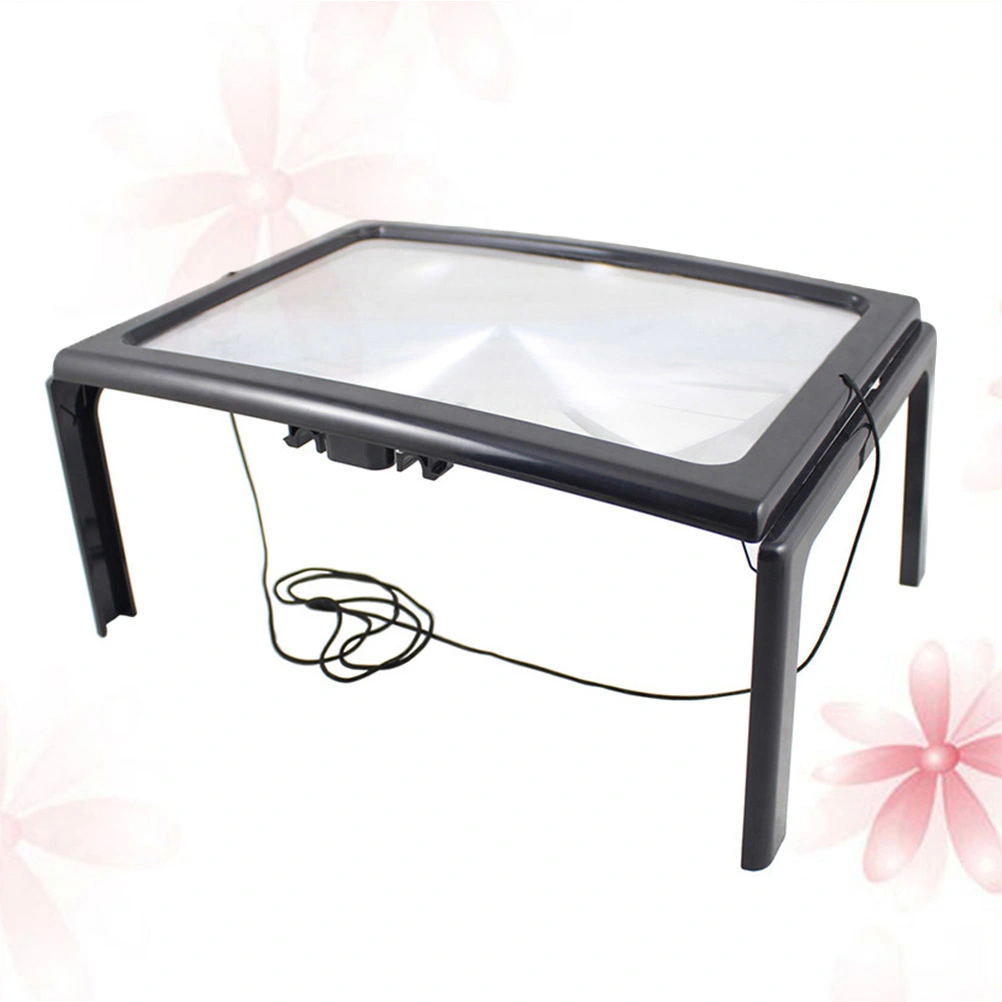 3X Rechargeable 4 LED Desk and Handheld Folding Magnifier Desk Lamp Magnifying Glass Optical Tool for Reading (Black)