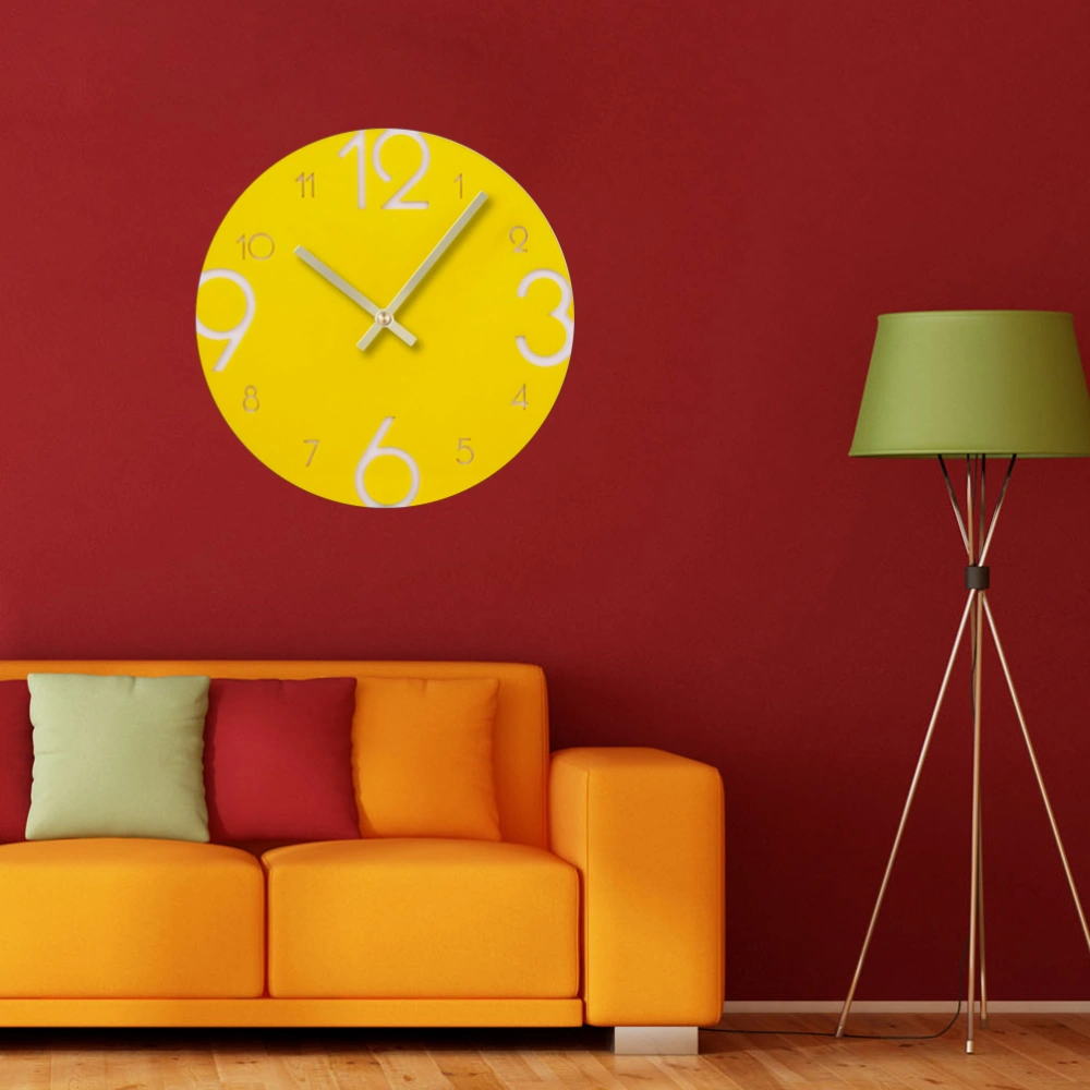 Creative Acrylic Wall Clock Simple Arabic Numerals Wall Clock with Silent Movement LDGZ-002(Yellow)