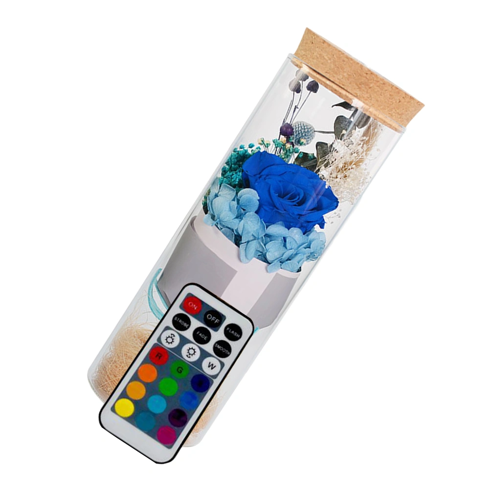 Romantic Eternal Rose Wishing Bottle Night Light LED Lamp Colorful Lights Valentine's Day Gift (Blue with Remote Control)