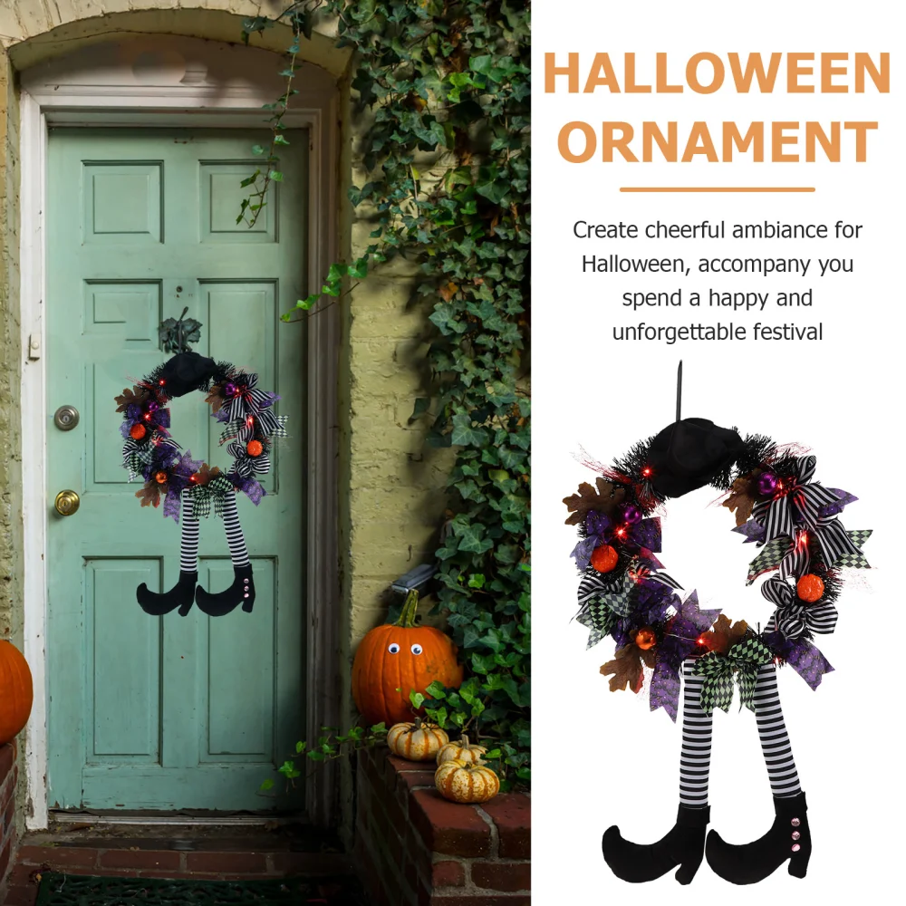 1Pc LED Halloween Wreath Pendant Haunted House Hanging Garland with Legs